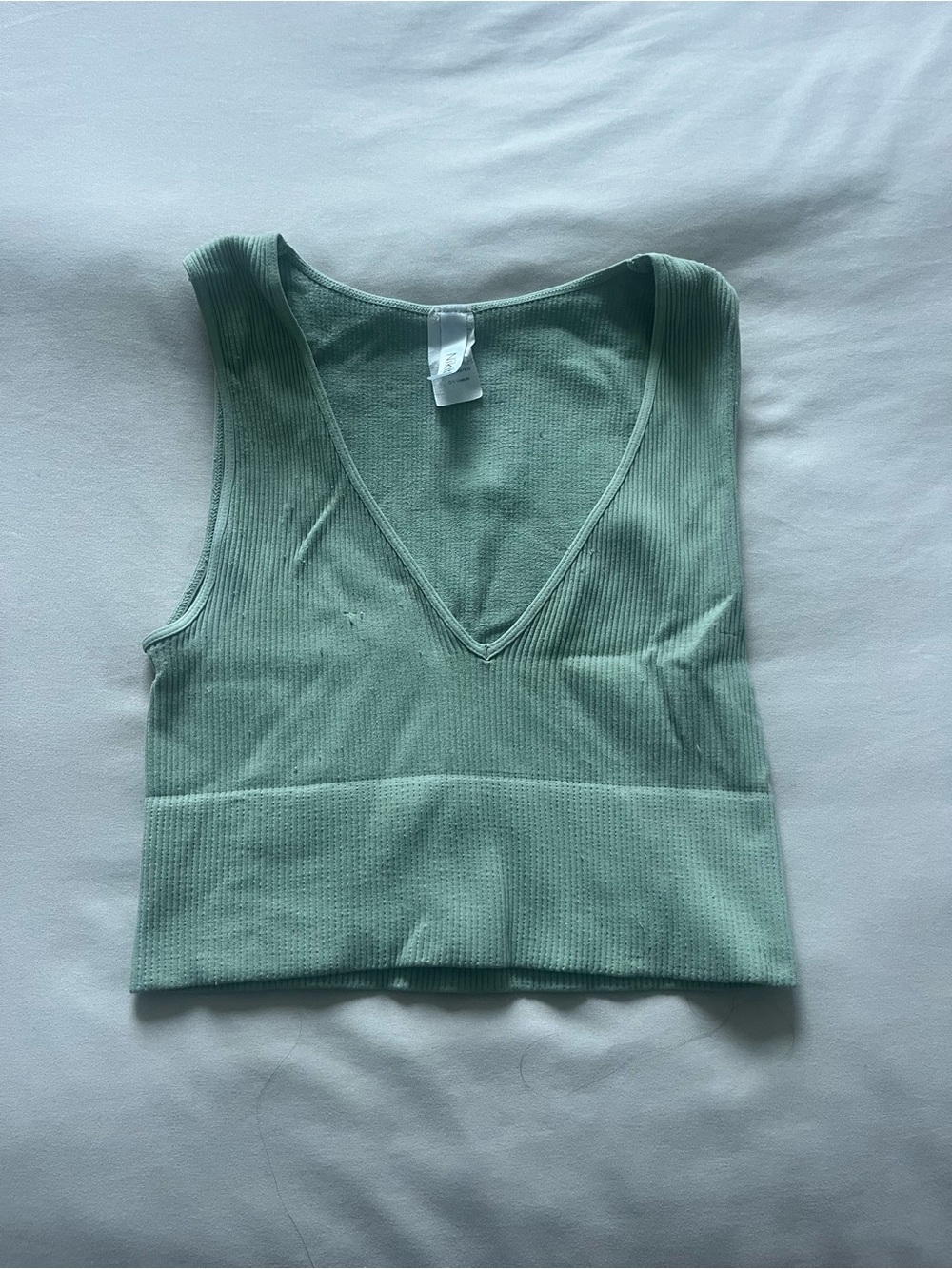 Nikibiki V-Neck Ribbed Crop Tank Top - Light Green